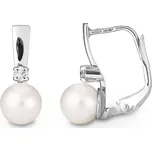 Náušnice z bílého zlata s Akoya perlou a přírodními diamanty