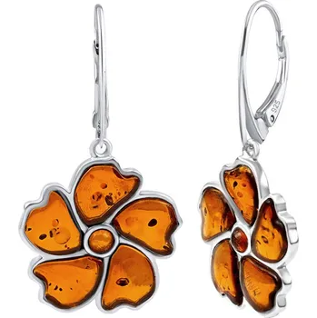 Náušnice Stříbrné visací náušnice květ Grasie s přírodním jantarem AAJ550EAS