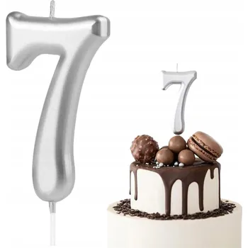 Dortová svíčka STŘÍBRNÁ SVÍČKA ČÍSLICE 7 SEDM DEKORATIVNÍCH STŘÍBRO NA DORT