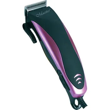 Zastřihovač vlasů Zastřihovač vlasů s čepelí z nerezové oceli 4 přílohy: 3, 6, 9, 12 mm s příslušenstvím, nůžkami na vlasy, hřebenem (černá / fialová)