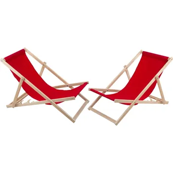 Zahradní lehátko Sada 2 bukových dřevěných lehátek WOODOK - červená