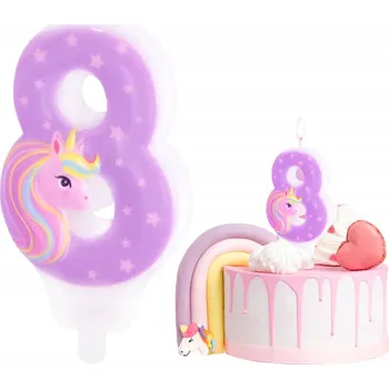 Dortová svíčka SVÍČKA JEDNOROŽEC ČÍSLICE 8 OSM SVÍČEK RŮŽOVÁ DEKORATIVNÍ NA DORT