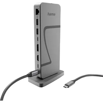USB hub Hama USB-C® dokovací stanice Connect2Office Speed napájení USB-C®, Podporuje rozlišení 8K při frekvenci 30 Hz (1x) / 4K při 30 Hz (2x)