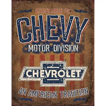 Plechová cedule D.E. metal signs PLECHOVÁ CEDULE CHEVY-AMERICAN TRADITION 40 cm x 32 cm