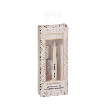 Tweezerman Mini SLANT pinzeta v jemné růžové barvě se zlatým pouzdrem