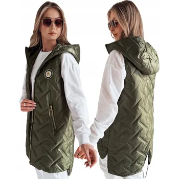 Dámská vesta Dámská prošívaná přechodová vesta s kapucí zelená TY4827 - S