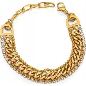 Náramek Zlatý náramek pancéřový zirkony elegantní trojitě nastavitelný ocelový