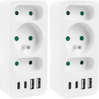 Elektrická zásuvka Proudová zásuvka x3 + 4xUSB Maclean, 3-zásuvkový rozdělovač, 2xUSB A, 2xUSB C PD 20W, 1x16A + 2x6A, MCE248 F/W, 2 kusy