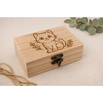 Stylová dřevěná krabička - kočka Velikost: 12,5x7x5cm