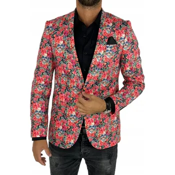 Dámské sako GIOVANNI PERA Sako D626 s květinami, čachy, červená 54 L/XL