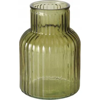 Váza SKLENĚNÁ VÁZA ZELENÁ RÝHOVANÉ SKLO 20 cm PRUHOVANÁ NA KVĚTINY