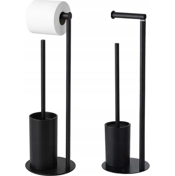 WC štětka Koupelnový stojan 2v1 ČERNÝ matný, WC štětka s držákem na papír, stabilní