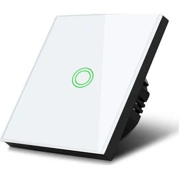 vypínač Dotykový spínač Maclean, jednoduchý, krokový, křížový, skleněný, bílý s kulatým tlačítkovým osvětlením, 86x86mm, MCE710W