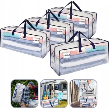 Úložný box 4 ks XL TAŠKY NA STĚHOVÁNÍ SKLADOVÁNÍ VĚCÍ SE ZIPEM ORGANIZÉR