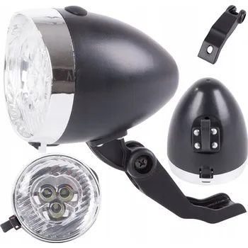 Cyklosvítilna Přední světlo na kolo 3-LED retro na baterie 3xAAA, držák na vidlici