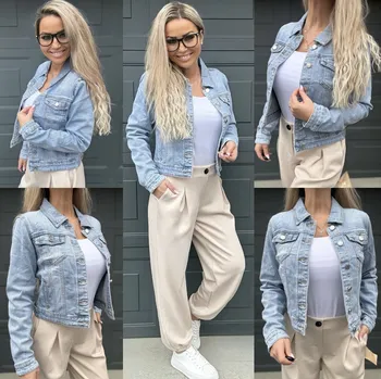 Dámský kabát Džínová bunda C1132 Velikost: L, Barva: Modrá