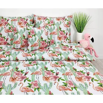 Povlečení PREMIUM bavlna Povlečení 160x200 plameňáci kaktusy exotické květiny