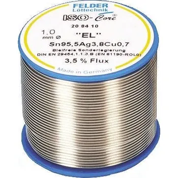 Páječka Pájecí Drát 1mm bod tání plus 217°C 0procent olova 0.7procent mědi 95.5procent cínu 3.8procent stříbra 500g Felder Lottechnik