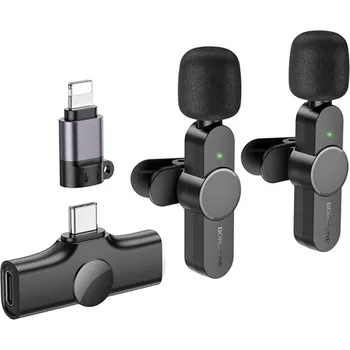 Mikrofon Borofone - (2 balení) Bezdrátové lavalier mikrofony Trophy (BFK12) - 2,4Ghz, Type-C, Lightning, 70mAh - černé