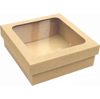 Dárková krabice hnědá s průhledným víkem 235x245x85mm 4VL