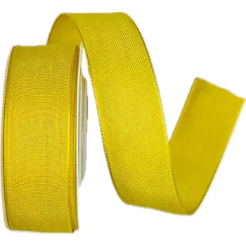 Stuha Bavlněná stuha CHANCE – Yellow Sun žlutá 25mm x 3m (6,-Kč/m) (jednobarevná tkaná stuha, barva žlutá, bavlněná, oboustranná, s vetkaným vlascem v lemu)