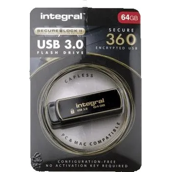 USB flash disk Flash disk se softwarovým šifrováním 64 GB AES-256 USB 3.0 Integral Memory 0 → plus 70°C