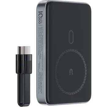 Datový kabel Acefast - Magnetická bezdrátová powerbanka (M10-10000) - s kabelem Type-C, 0,1 m, 2x USB-C, 10000 mAh, 30 W, LED indikátor - černá
