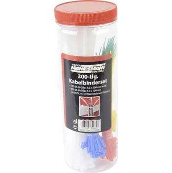 Organizace kabelů Brüder Mannesmann M13051, stahovací pásky, 100 mm, 200 mm, bílá, červená, zelená, žlutá, modrá, 300 ks