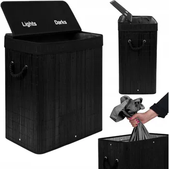 Koš na prádlo Dvoukomorový bambusový koš na prádlo Soren - černý