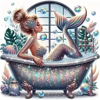Diamantové malování Diamantové malování/Homfun - Mořská panna a koupel + perleťové kamínky