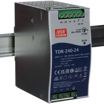 spínaný zdroj MEAN WELL Spínaný Napájecí zdroj na lištu DIN, počet výstupů: 1, výstup: 24V dc, 10A, vstupní: 340 → 550 V ac /