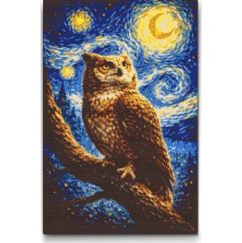Diamantové malování Diamantové malování - Vincent Van Gogh - Hvězdná noc a sova Velikost: 40x60cm, Rámování: Pouze srolované plátno, Diamanty: Čtvercové