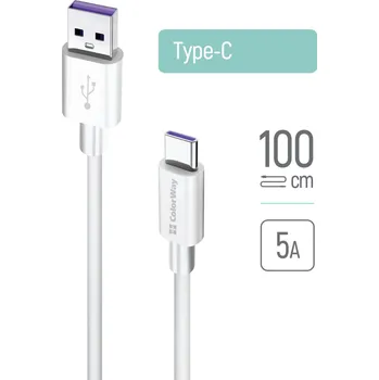 Počítač ColorWay - Datový kabel (CW-CBUC019-WH) - USB Type-C, 5A, 480Mbps, flexibilní TPE, 1m - bílý