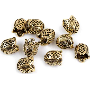 Koncovky na šňůrky / dekorační kaplíky / sukýnka 12x12 mm, malé, 2 zlatá tmavá