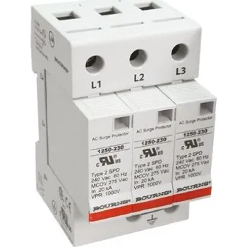 Přepěťová ochrana Svodič přepětí, řada: 1250, 415 V AC 50kA 3pólová ochrana, Lišta DIN, 54 x 67 x 90mm Bourns