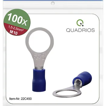 Kabelové oko Quadrios 22C450 kulaté kabelové oko Průřez (max.)=2.5 mm² Ø otvoru=10.5 mm částečná izolace modrá 1 sada