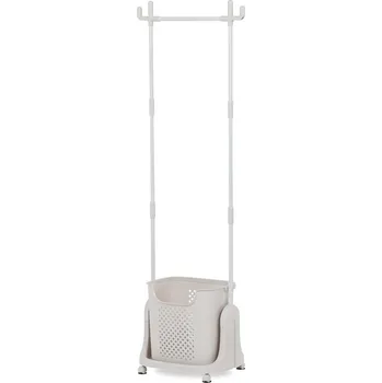 Věšák Stojanový věšák SAGI s košem a kolečky — plast, béžová
