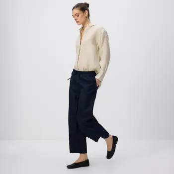 Dámské kalhoty Reserved - Lněné kalhoty s vázáním - tmavomodrá - 846IR-59X - 846IR-59X-S