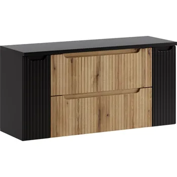 Policová skříň Závěsná skříňka pod umyvadlo Nova s deskou 120 cm dub coast evoke/černá