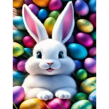 Diamantové malování Diamantové malování/Homfun - Zajíček a barevná vajíčka + perleťové kamínky