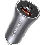 Techsuit - Prémiová autonabíječka RescueVolt (C3) - s kovovým okénkem, rychlé nabíjení, USB QC18W, USB-C PD30W, 5V/3A - šedá