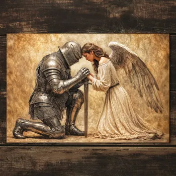 Obraz Dřevěný obraz - Rytíř a anděl | DUBLEZ