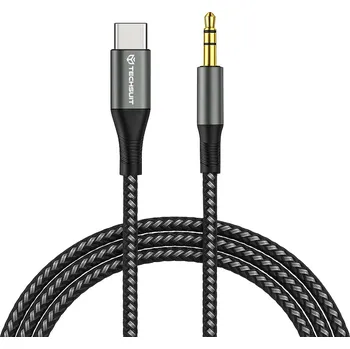 Datový kabel Techsuit - Prémiový kabelový adaptér NexaSound (AC16) - Type-C na 3,5mm Jack, DAC čip, nylonový oplet + hliníková slitina, 1 m - šedý