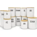 Orion Sada 12ks plechových dóz na potraviny, bílé, s bambusovým víkem SADA