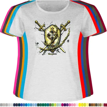 Dámské tričko damske-levne-bavlnene-tricko-digitalni-potisk-rytiri-templ Barva: Ash melange - popelová směs, velikost: 3XL