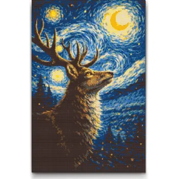 Diamantové malování Diamantové malování - Vincent Van Gogh - Hvězdná noc a jelen Velikost: 40x60cm, Rámování: Pouze srolované plátno, Diamanty: Kulaté