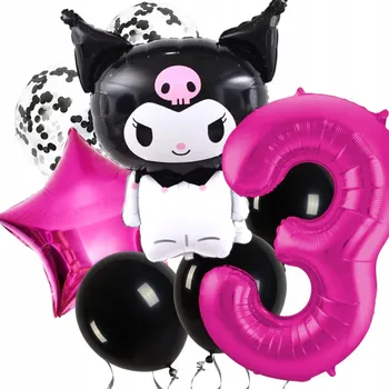 Party dekorace SADA BALÓNKŮ dekorace k narozeninám Kuromi ČÍSLICE 3 ANIME kawaii