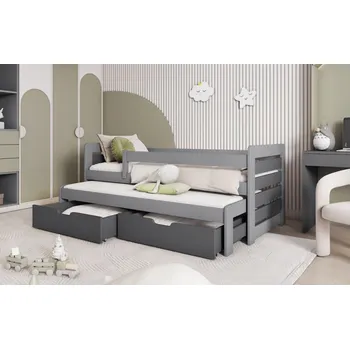 Dětská postel Dětská postel z masivu borovice TOMÁŠ II s přistýlkou a šuplíky - 200x90 cm - grafit/šedá