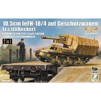 Plastikový model Zimi Model 1/35 10.5cm scale leFH-18/4 auf Geschutzwagen Lrs.[f][Becker] German 50-ton Type SSy45 flatcar schwerer platformwagen