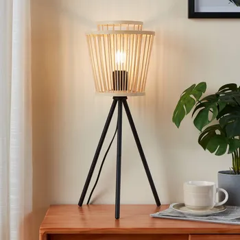 Lampička EGLO Stolní lampa Hykeham, výška 57 cm, přírodní/černá, bambus přírodní, černá 1 x 40 W - Doprava zdarma